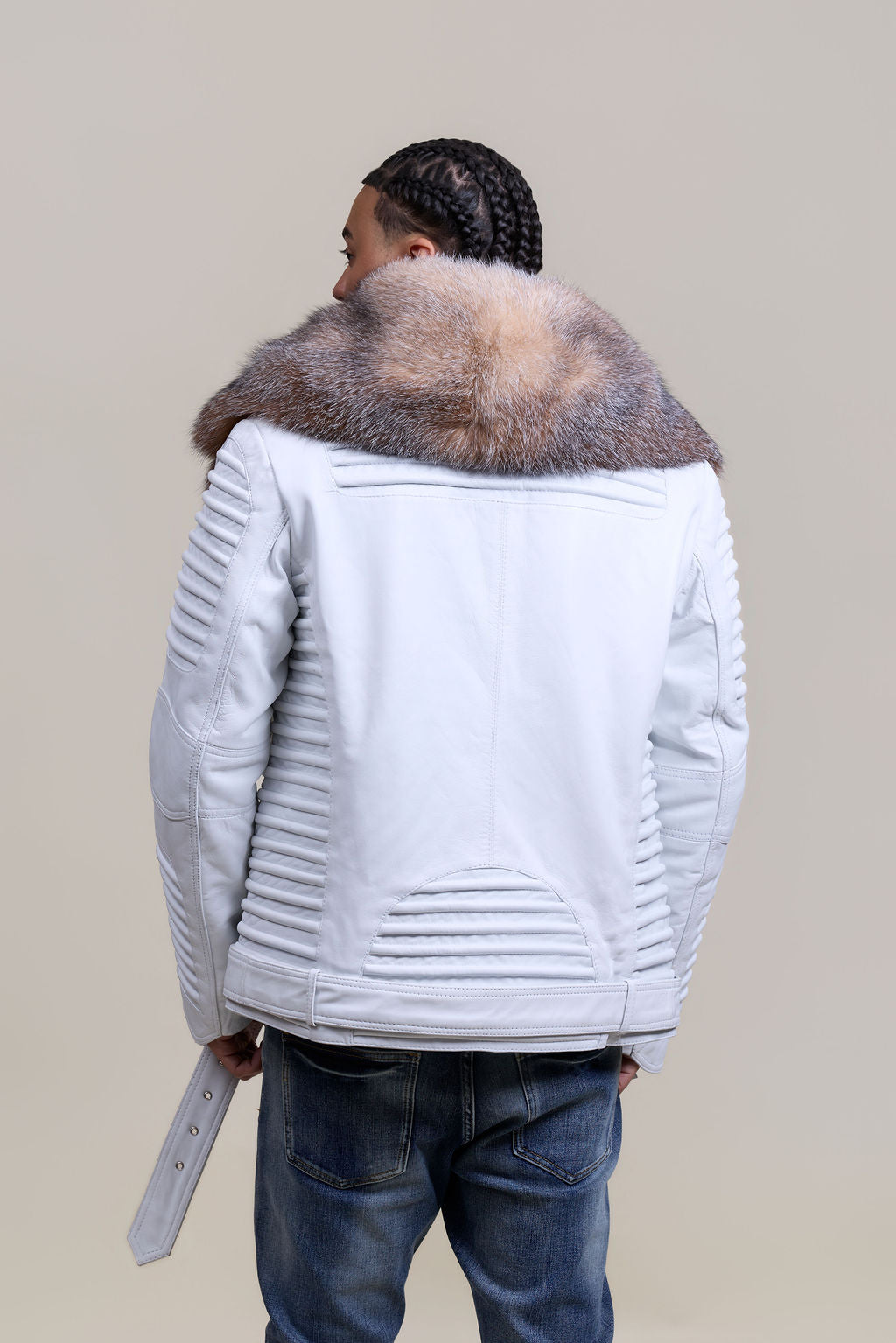 Men's Trey Biker Full Fox Fur Collar [Crystal]