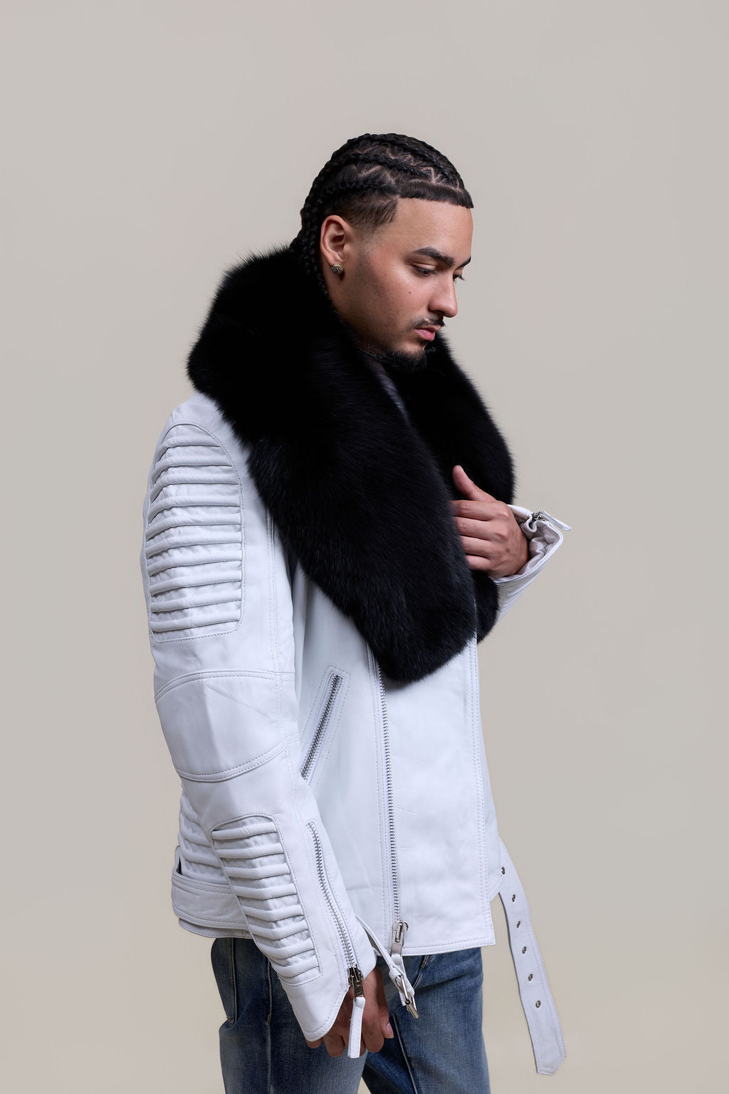 Men's Trey Biker Full Fox Fur Collar [Black Fox]