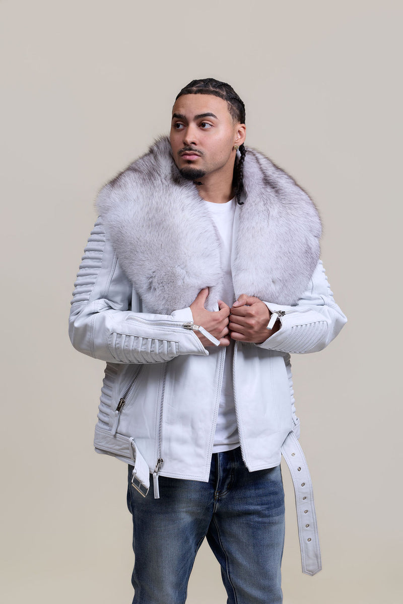 Men's Trey Biker Full Fox Fur Collar [Natural White Fox]