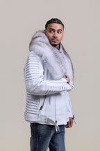 Men's Trey Biker Full Fox Fur Collar [Natural White Fox]
