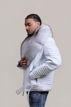 Men's Trey Biker Full Fox Fur Collar [Natural White Fox]