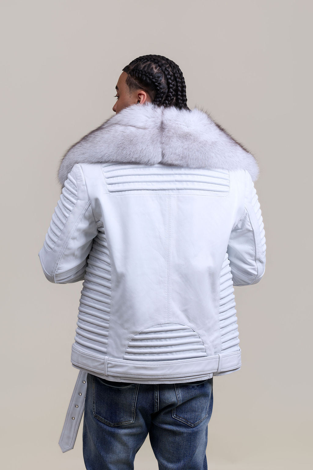Men's Trey Biker Full Fox Fur Collar [Natural White Fox]