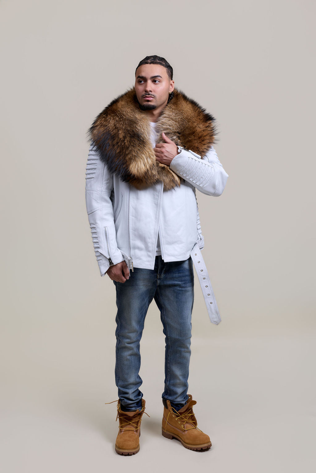Men's Trey Biker Full Raccoon Fur Collar [Raccoon]