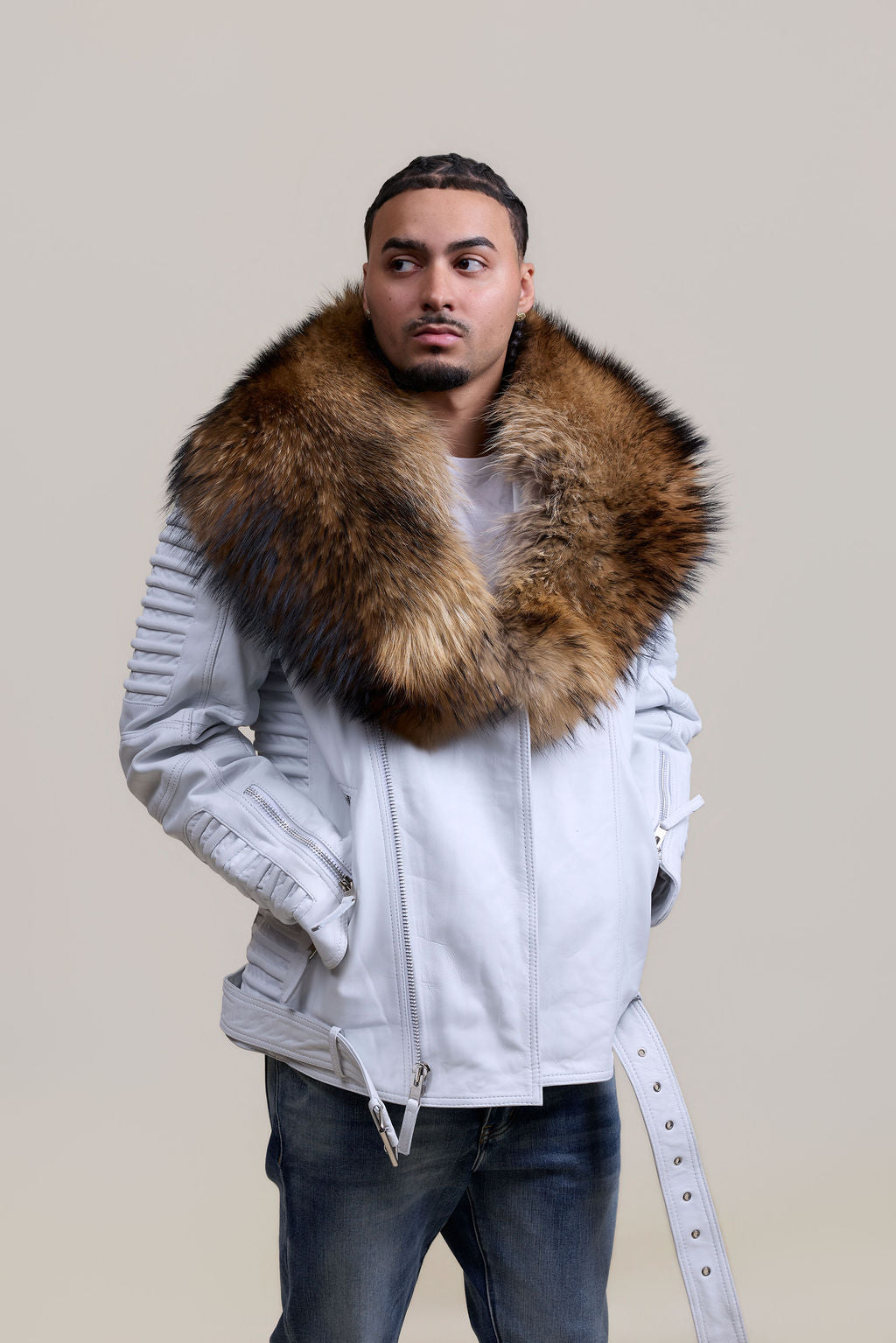 Men's Trey Biker Full Raccoon Fur Collar [Raccoon]