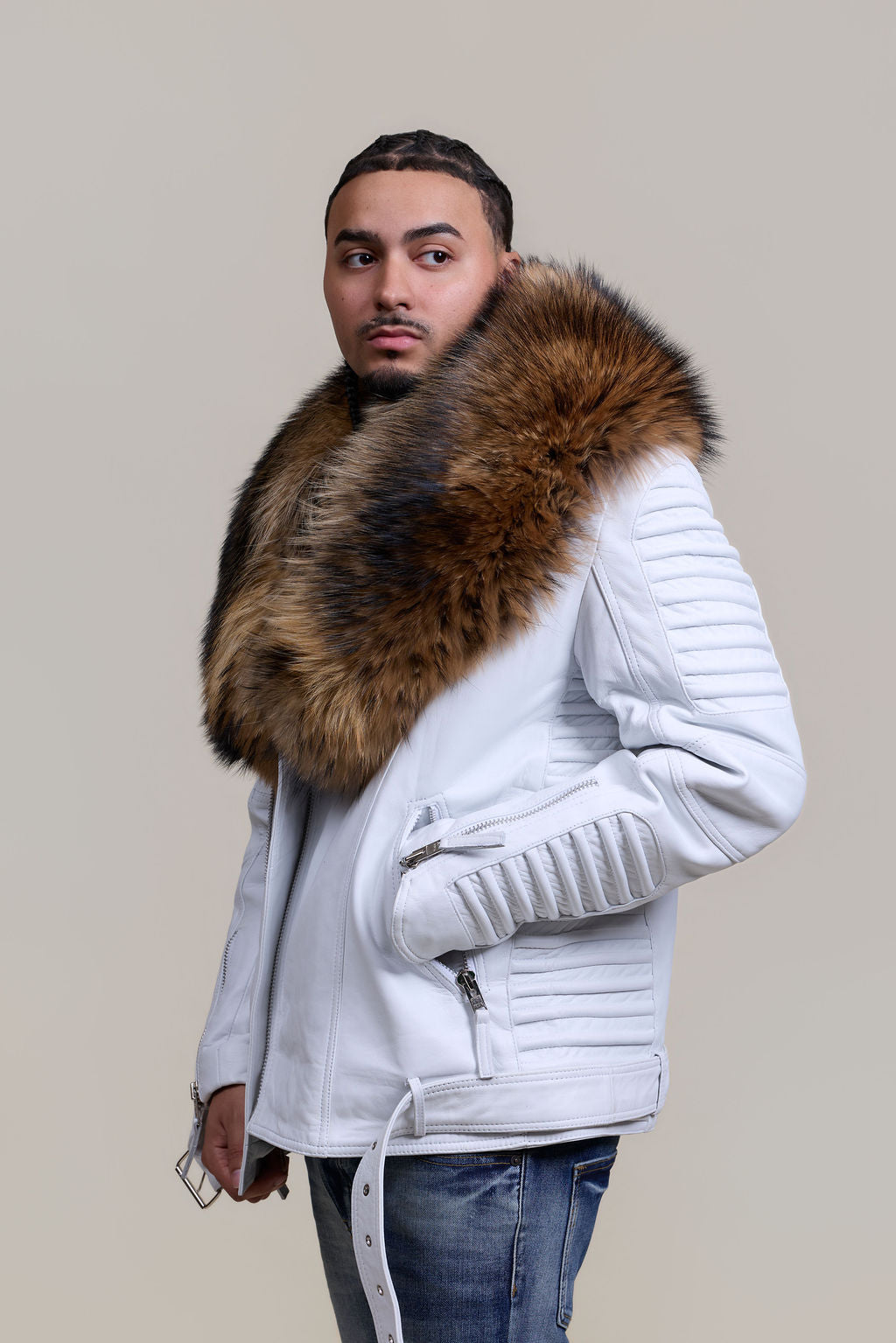 Men's Trey Biker Full Raccoon Fur Collar [Raccoon]