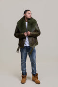 Men's Trey Biker Leather Full Fox Fur Collar [Distressed Green]