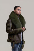 Men's Trey Biker Leather Full Fox Fur Collar [Distressed Green]