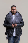 Men's Trey Biker Leather Full Fox Fur Collar [Space Gray]