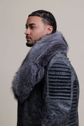 Men's Trey Biker Leather Full Fox Fur Collar [Space Gray]