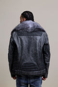 Men's Trey Biker Leather Full Fox Fur Collar [Space Gray]