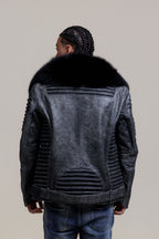 Men's Trey Biker Leather Full Fox Fur Collar [Space Gray]