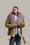 Men's Trey Biker Leather Full Fox Fur Collar [Gold]