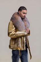 Men's Trey Biker Leather Full Fox Fur Collar [Gold]