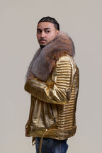 Men's Trey Biker Leather Full Fox Fur Collar [Gold]
