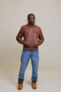 Men's Franklin Quilted Leather Bomber Jacket [Caramel Crunch]
