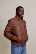 Men's Franklin Quilted Leather Bomber Jacket [Caramel Crunch]