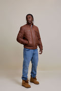 Men's Franklin Quilted Leather Bomber Jacket [Caramel Crunch]
