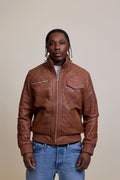 Men's Franklin Quilted Leather Bomber Jacket [Caramel Crunch]