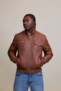 Men's Franklin Quilted Leather Bomber Jacket [Caramel Crunch]