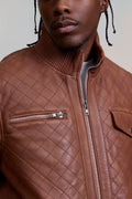 Men's Franklin Quilted Leather Bomber Jacket [Caramel Crunch]