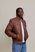 Men's Franklin Quilted Leather Bomber Jacket [Caramel Crunch]