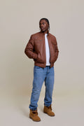Men's Franklin Quilted Leather Bomber Jacket [Caramel Crunch]