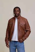 Men's Franklin Quilted Leather Bomber Jacket [Caramel Crunch]