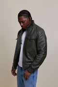 Men's Franklin Quilted Leather Bomber Jacket [Olive]