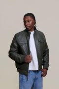 Men's Franklin Quilted Leather Bomber Jacket [Olive]