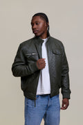 Men's Franklin Quilted Leather Bomber Jacket [Olive]