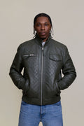 Men's Franklin Quilted Leather Bomber Jacket [Olive]
