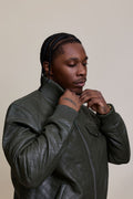 Men's Franklin Quilted Leather Bomber Jacket [Olive]