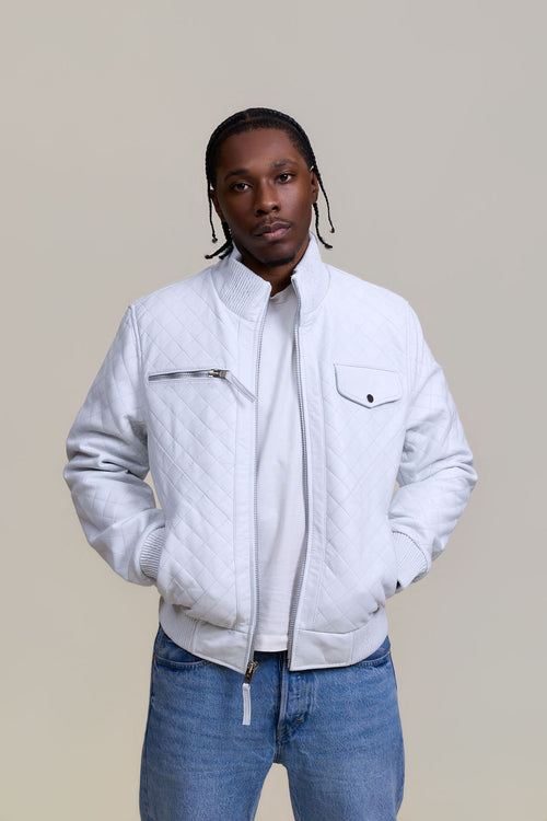 Men's Franklin Quilted Leather Bomber Jacket [White]