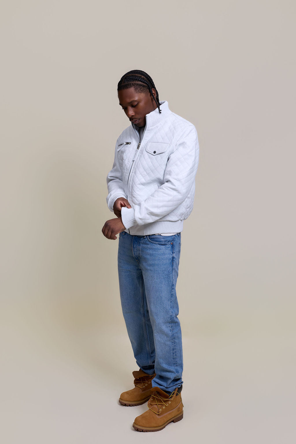 Men's Franklin Quilted Leather Bomber Jacket [White]