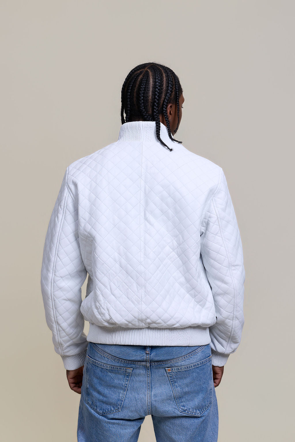 Men's Franklin Quilted Leather Bomber Jacket [White]
