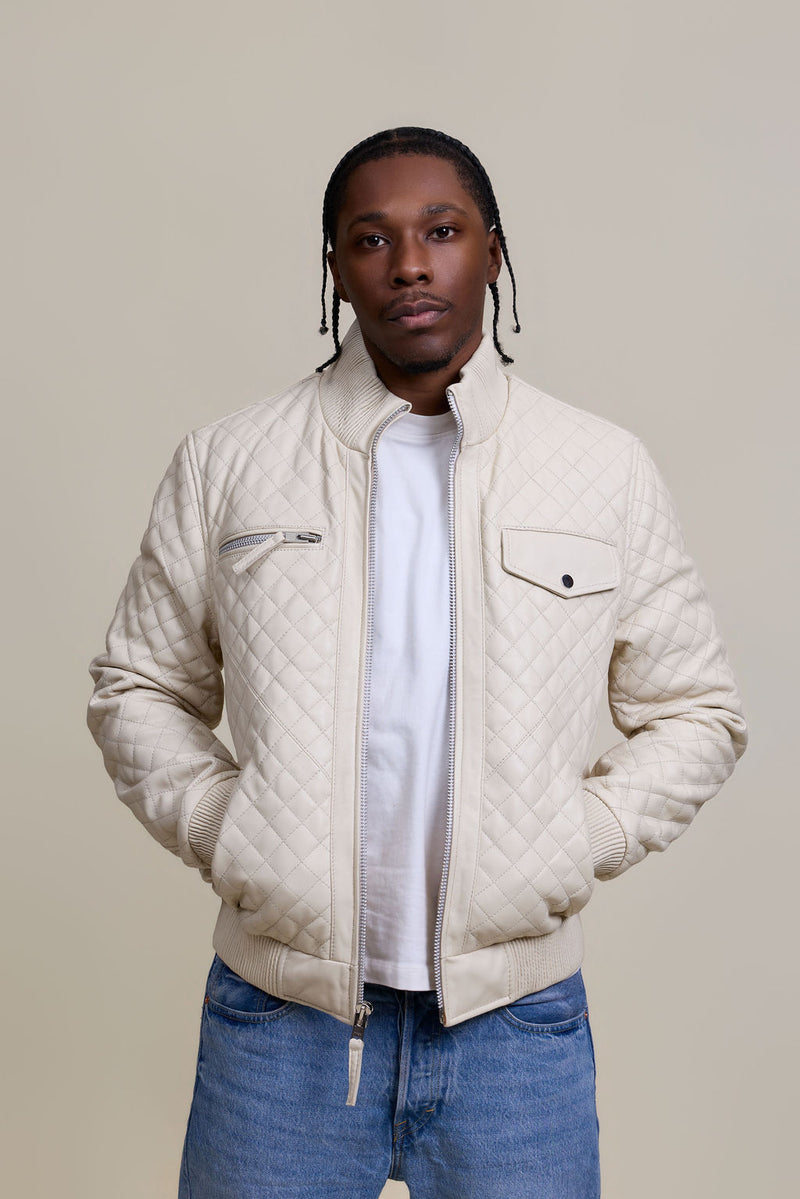 Men's Franklin Quilted Leather Bomber Jacket [Beige]
