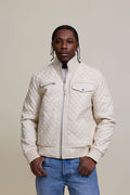 Men's Franklin Quilted Leather Bomber Jacket [Beige]