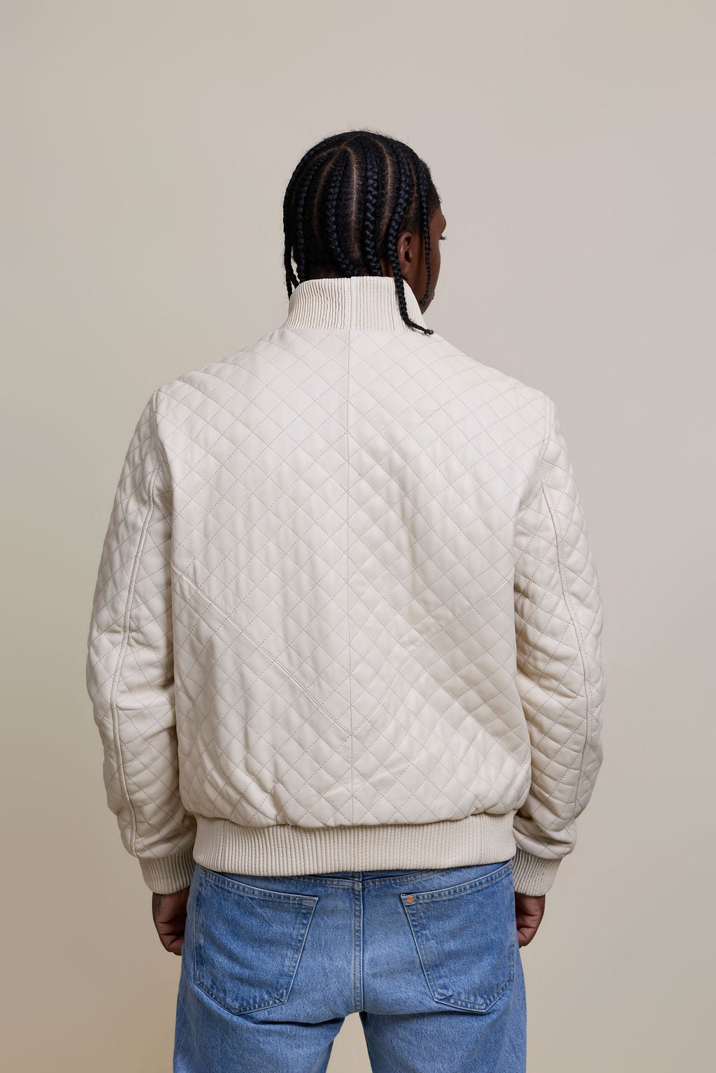 Men's Franklin Quilted Leather Bomber Jacket [Beige]