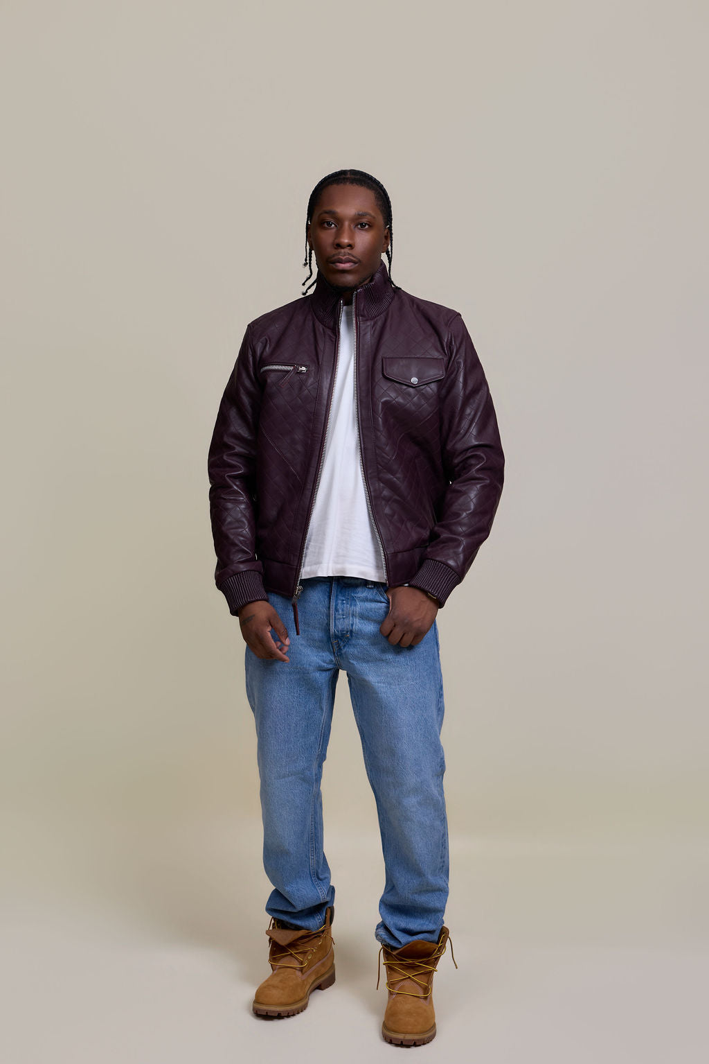 Men's Franklin Quilted Leather Bomber Jacket [Burgundy]