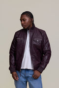 Men's Franklin Quilted Leather Bomber Jacket [Burgundy]