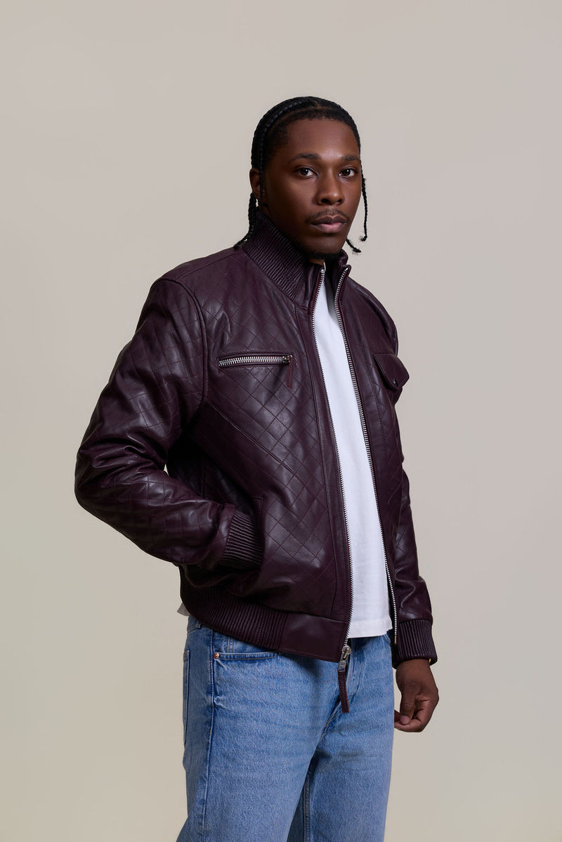 Men's Franklin Quilted Leather Bomber Jacket [Burgundy]