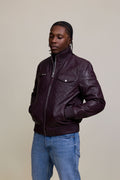 Men's Franklin Quilted Leather Bomber Jacket [Burgundy]