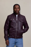 Men's Franklin Quilted Leather Bomber Jacket [Burgundy]