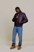 Men's Franklin Quilted Leather Bomber Jacket [Burgundy]