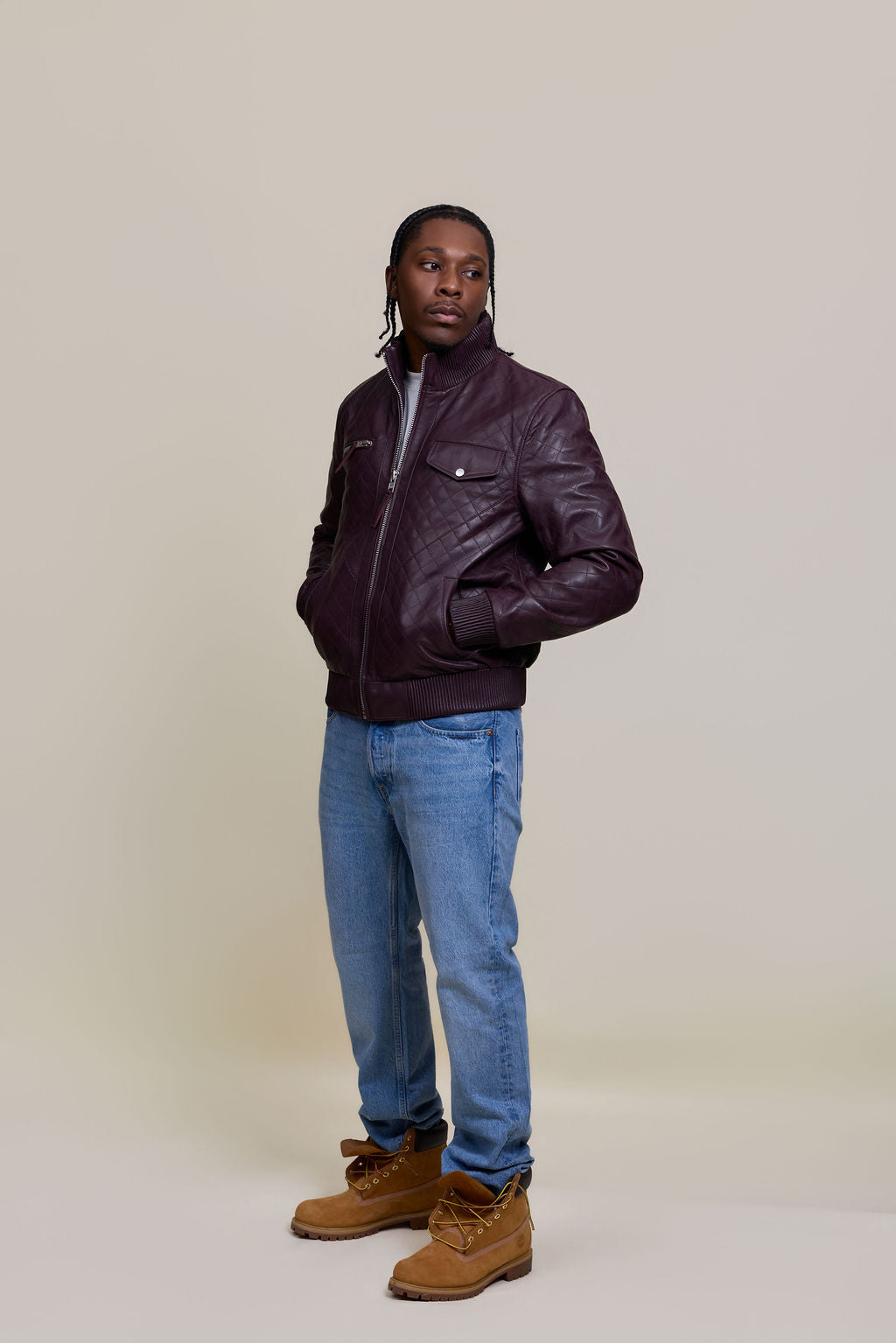 Men's Franklin Quilted Leather Bomber Jacket [Burgundy]