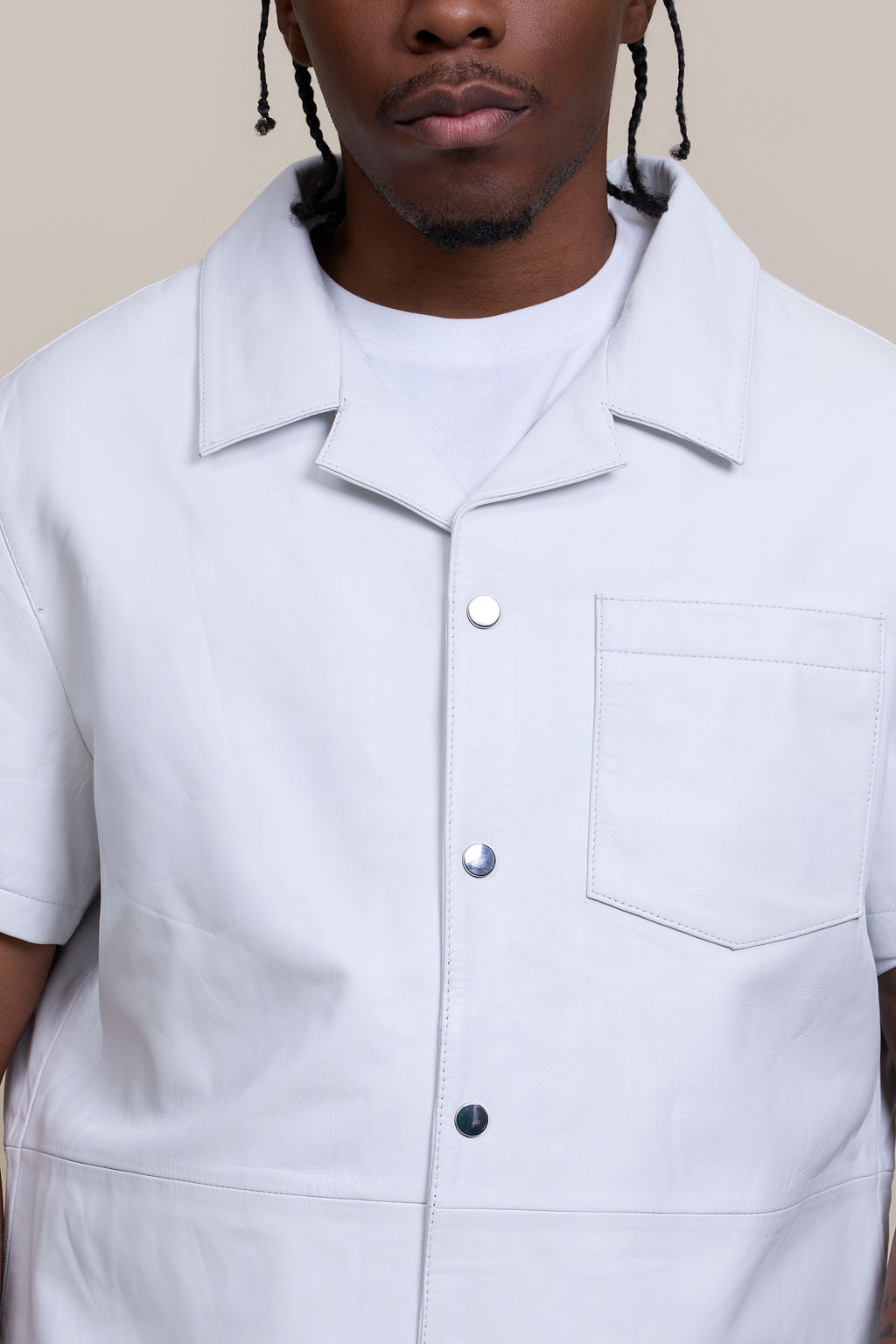 Men's Summer In Miami Luka Leather Short Sleeve Shirt [White]