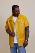 Men's Summer In Miami Luka Leather Short Sleeve Shirt [Yellow]