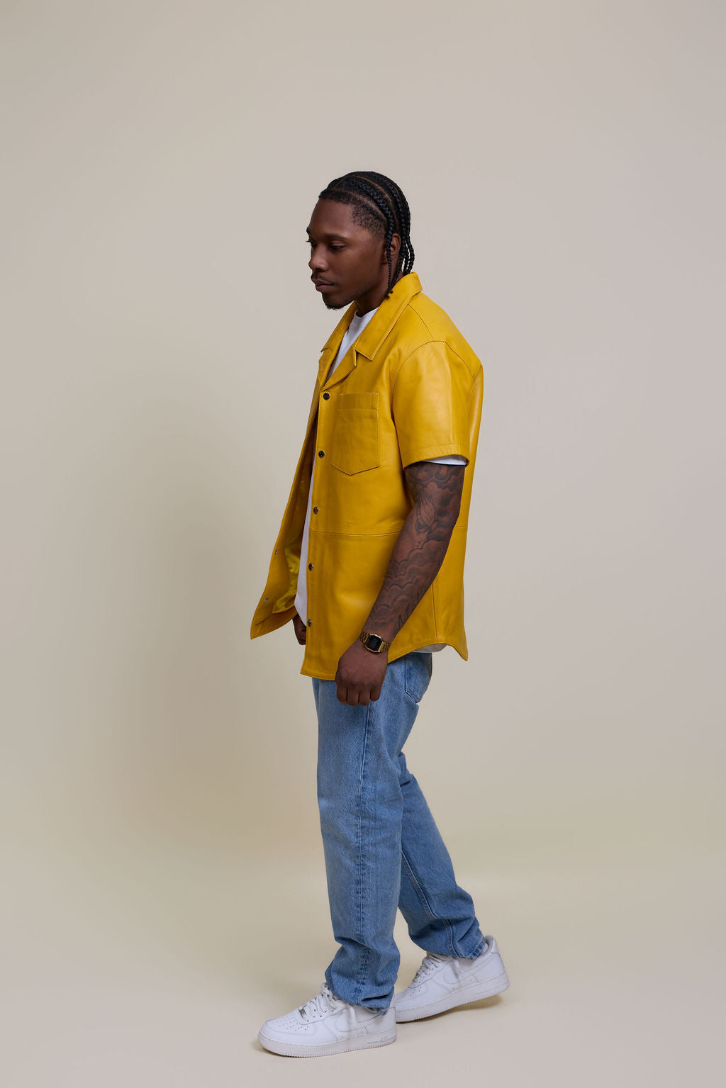 Men's Summer In Miami Luka Leather Short Sleeve Shirt [Yellow]