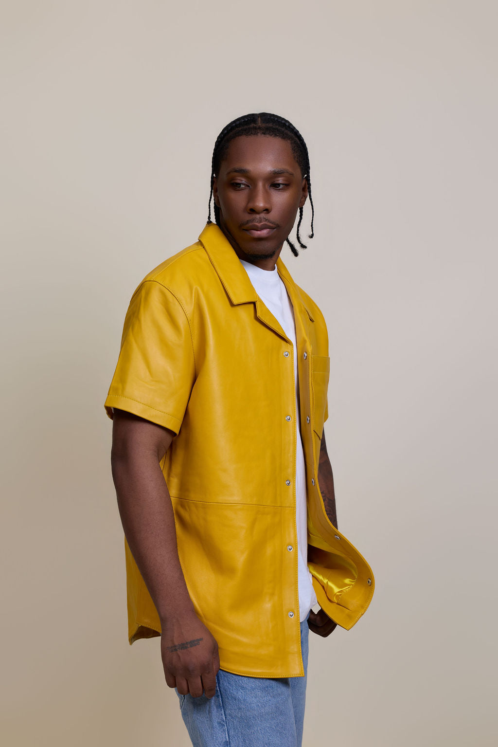 Men's Summer In Miami Luka Leather Short Sleeve Shirt [Yellow]