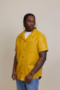 Men's Summer In Miami Luka Leather Short Sleeve Shirt [Yellow]